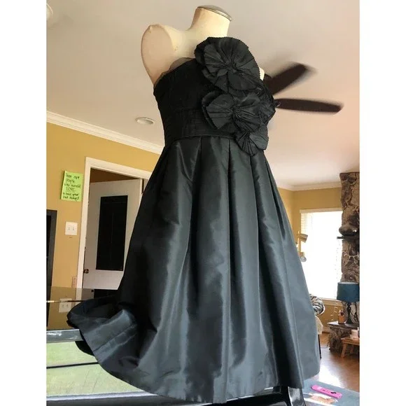 Black Vivienne Tam Silk Taffeta Statement Flower Strapless Cocktail Dress 6 - Picture 1 of 12